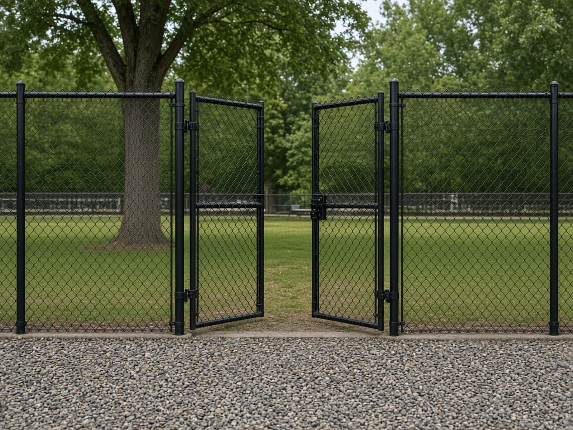 A double-gated dog park entrance.